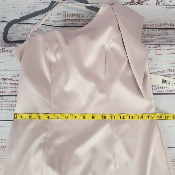 Eliza J One Shoulder Satin Sheath Dress 10 Dusty Rose Glam Event Lux Wedding NWT - Picture 13 of 16